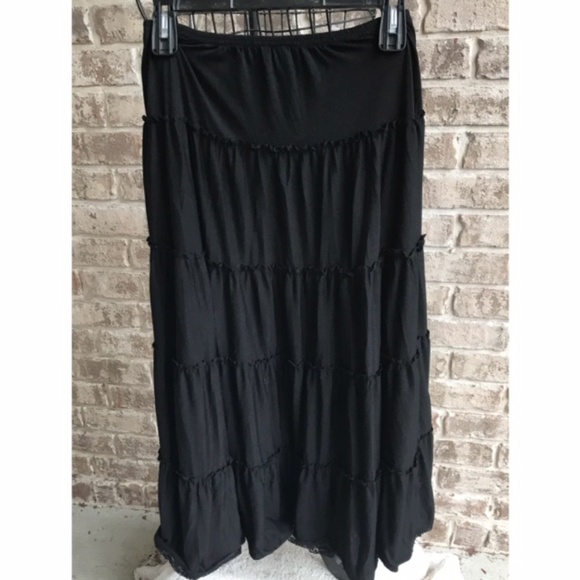 Black Tiered Maxi Skirt Beaded Lacy  Joe Benbasset - Picture 2 of 8
